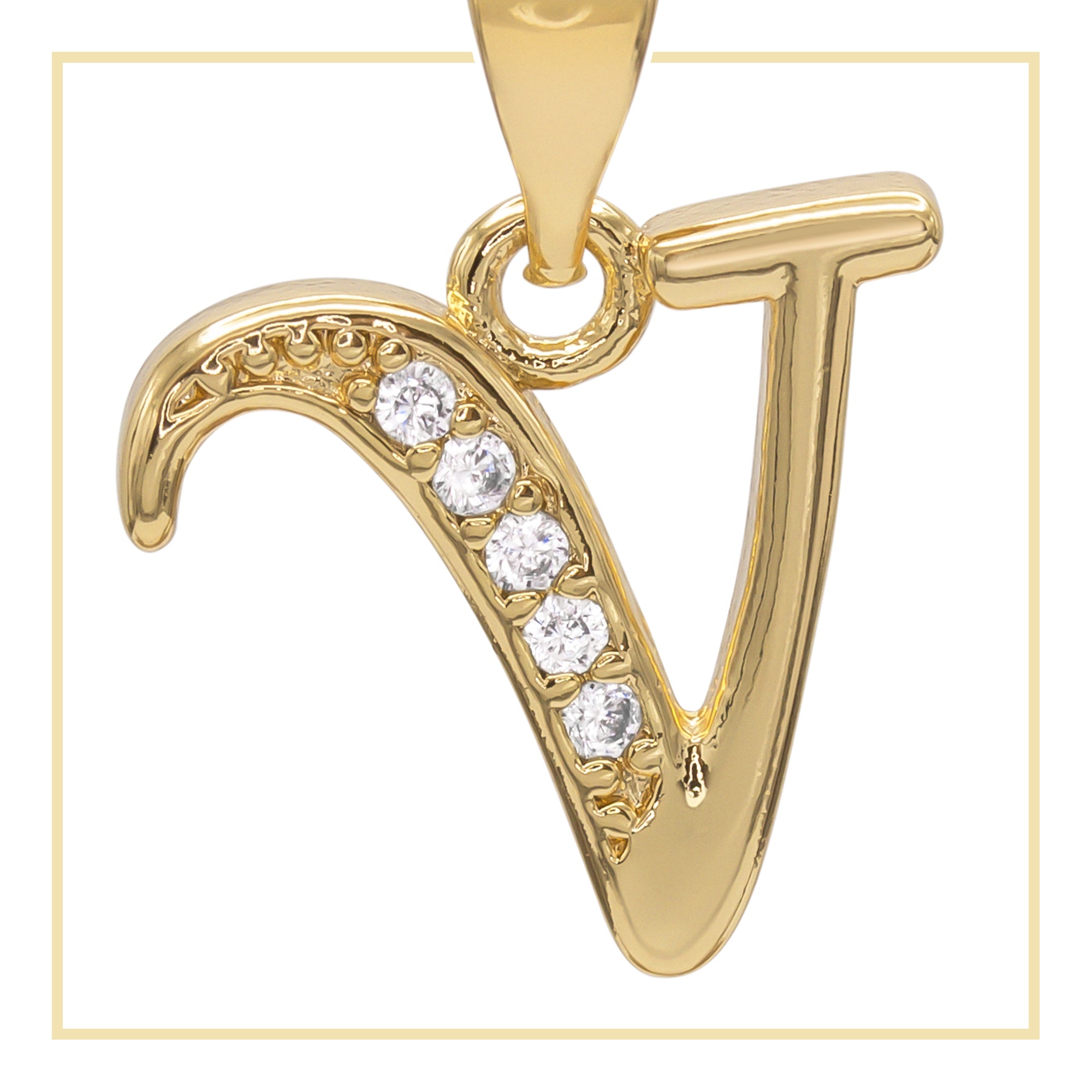 V Letter Initial 14K Gold Filled Letter Pendant