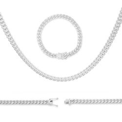 Cuban Link Silver Necklace 30" Bracelet 8.5" Curb Chain Stainless Steel Set Wholesale Men Jewelry