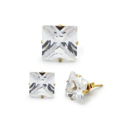 Square Gold Cubic Zirconia Studs