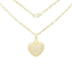 Heart Riser Cubic Zirconia Pendant With 14K Gold Filled Rope Box Curb Chain Necklace Set 18" 20" 24"