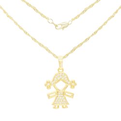 Girl Cubic Zirconia Pendant With 14K Gold Filled Rope Box Curb Chain Necklace Set 18" 20" 24"